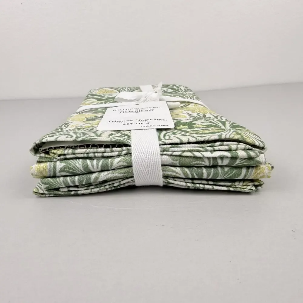 Williams Sonoma X Morris & Co Dinner Napkins Set of 4 Bluebell Sage Green Yellow